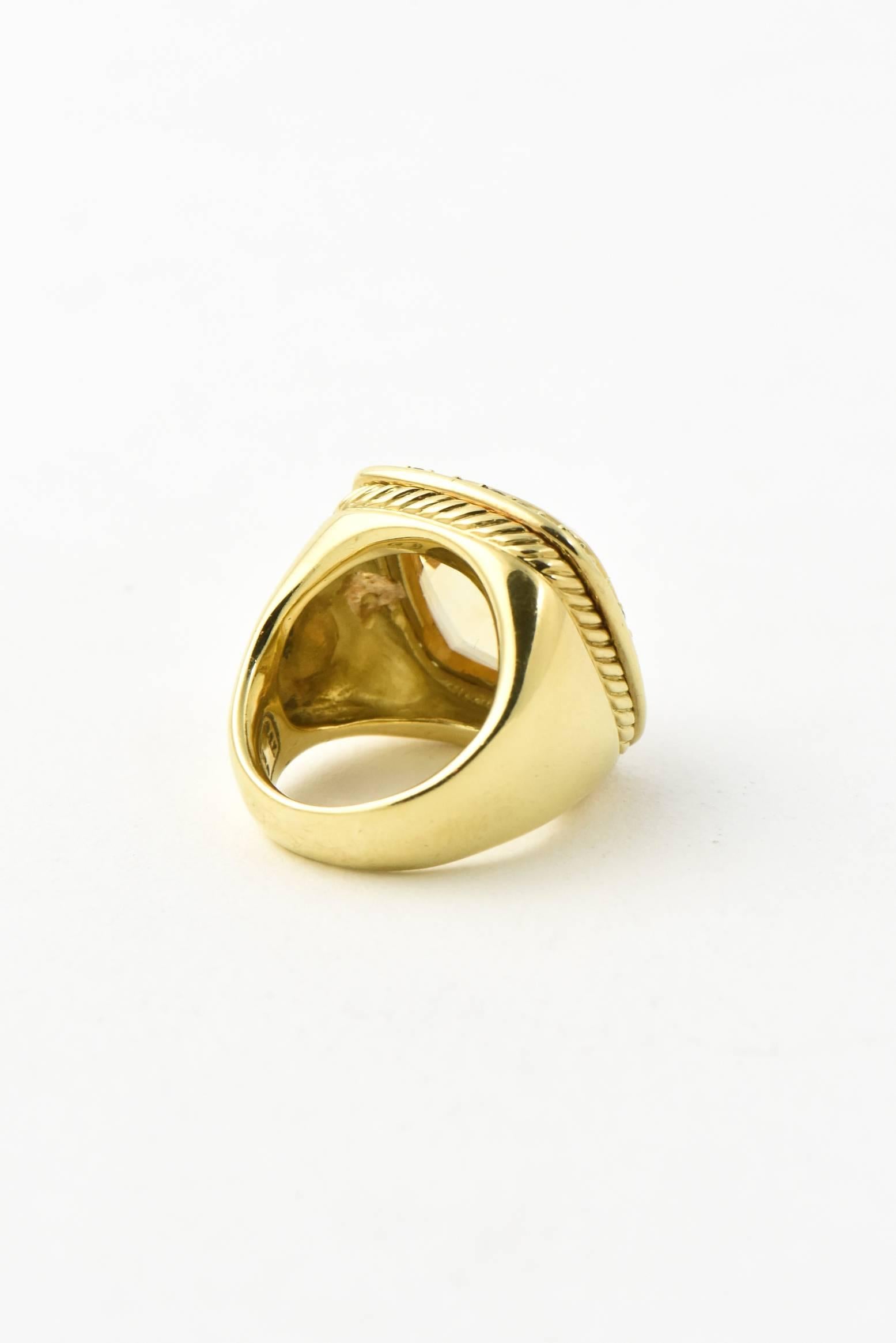 Cushion Cut Large David Yurman Albion Citrine and Sapphire Gold Cocktail Statement Ring