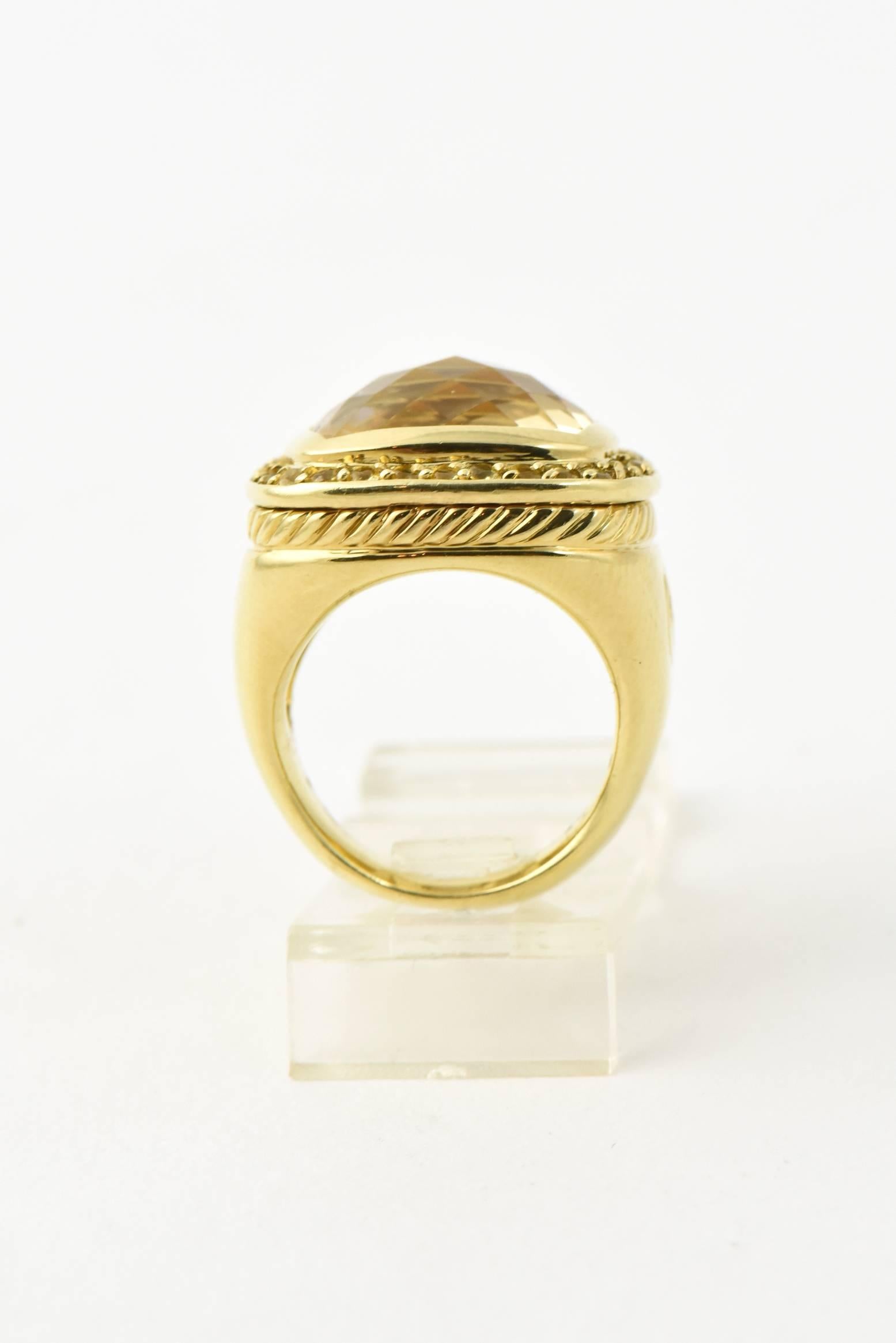 Large David Yurman Albion Citrine and Sapphire Gold Cocktail Statement Ring In Good Condition In Miami Beach, FL