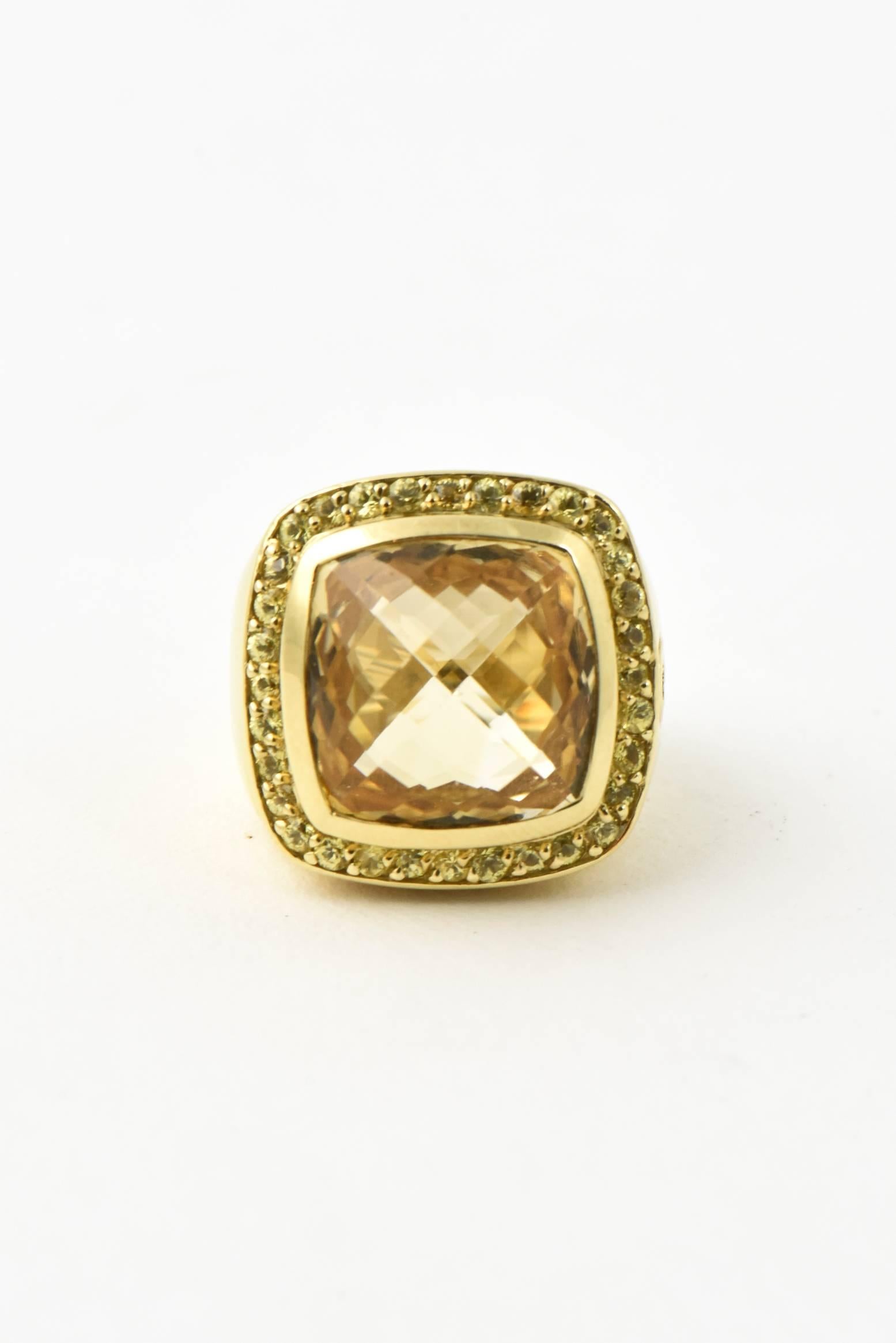 Women's or Men's Large David Yurman Albion Citrine and Sapphire Gold Cocktail Statement Ring