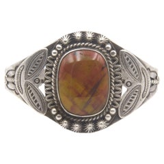Vintage Southwestern Native American Style Petrified Wood Sterling Silver Cuff B