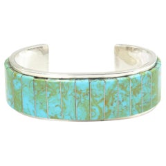 Teme Southwestern Turquoise Channel Inlay Sterling Silver Cuff Men's or XL Woman