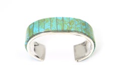 Teme Southwestern Turquoise Channel Inlay Sterling Silver Cuff Men's or XL Woman