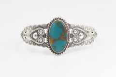 Vintage Southwestern Sterling Silver Turquoise Cuff Bracelet