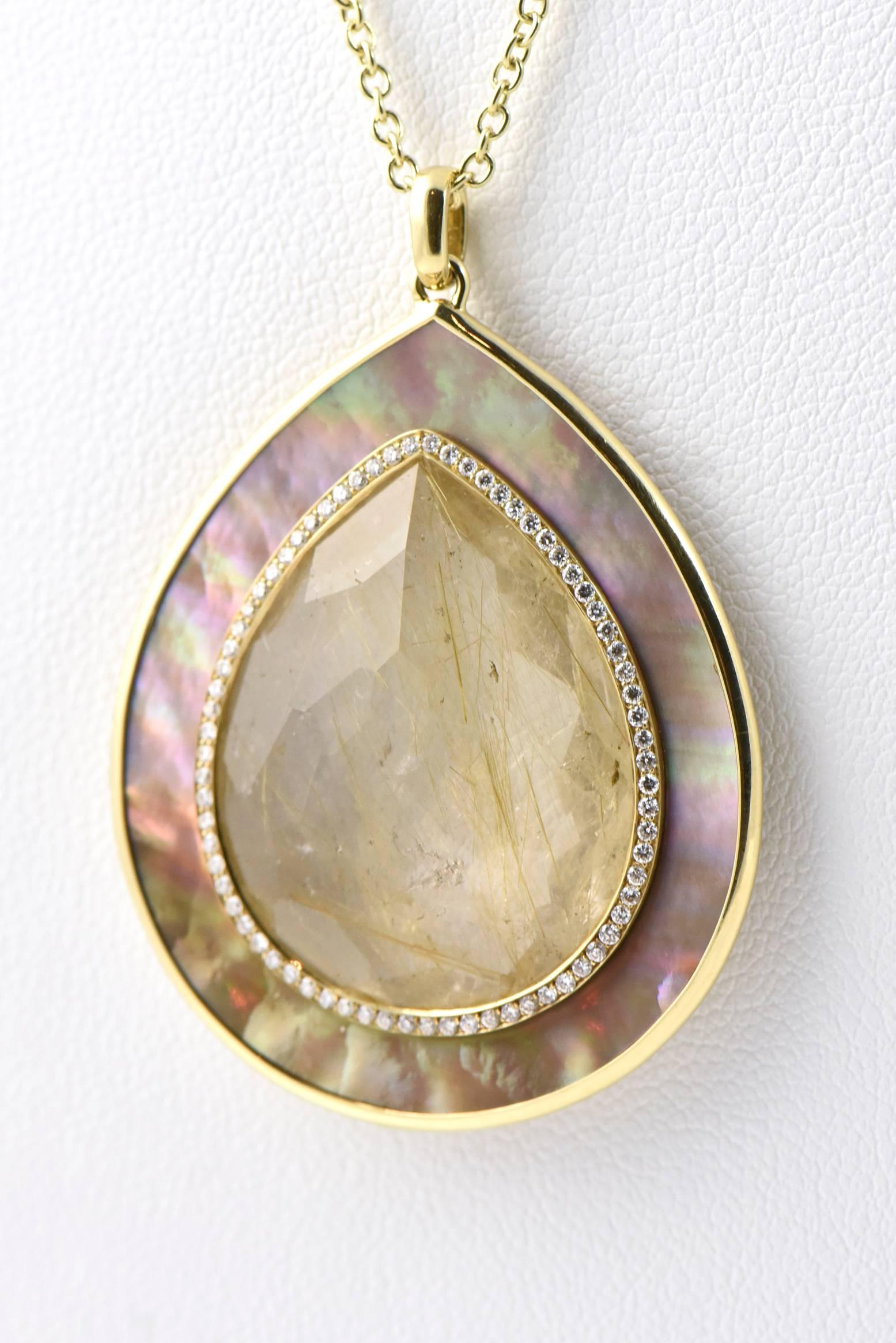 Women's Ippolita Rutilated Quartz, Mother-of-Pearl Gold Ondine Teardrop Necklace