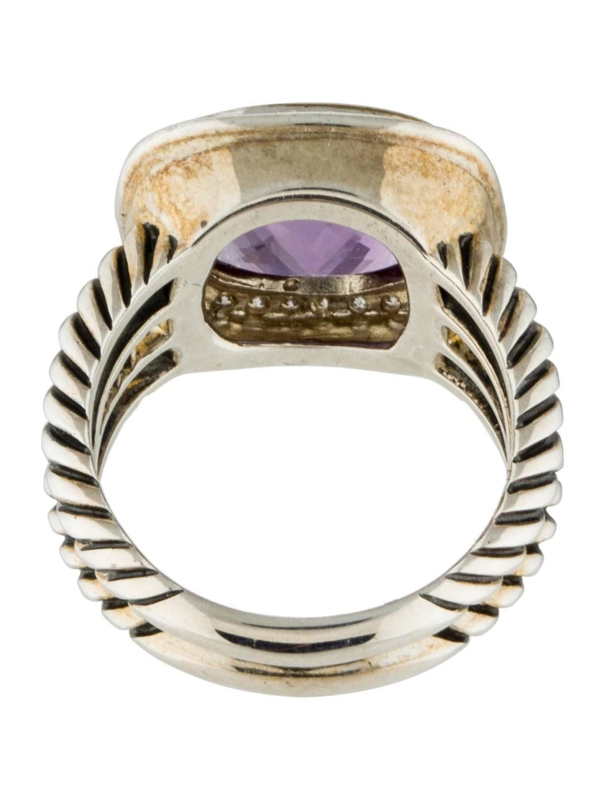 Yurman Albion-Ring aus Sterlingsilber mit Amethyst und Diamant (Kissenschliff) im Angebot