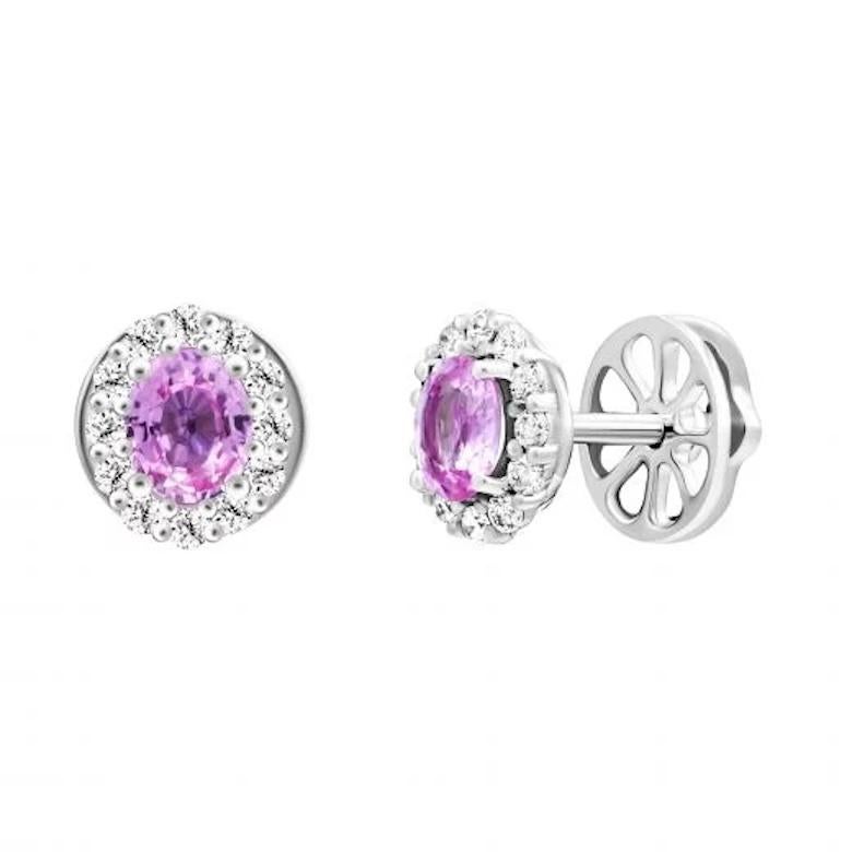 Taille coussin antique Boucles d'oreilles classiques pour elle en or blanc 14K avec saphirs roses et diamants en vente