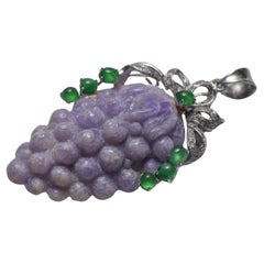 Lavender Jade Pendant Carved GrapesCertified Untreated