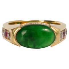 Men's Jade Ring with Rubies, Diamonds, Custom, 18k, Certified Untreated