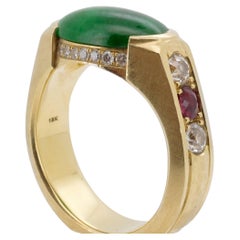 Jadeit Jade-Ring Smaragdgrün, Rubine, Diamanten, 18k, zertifiziert und unbehandelt