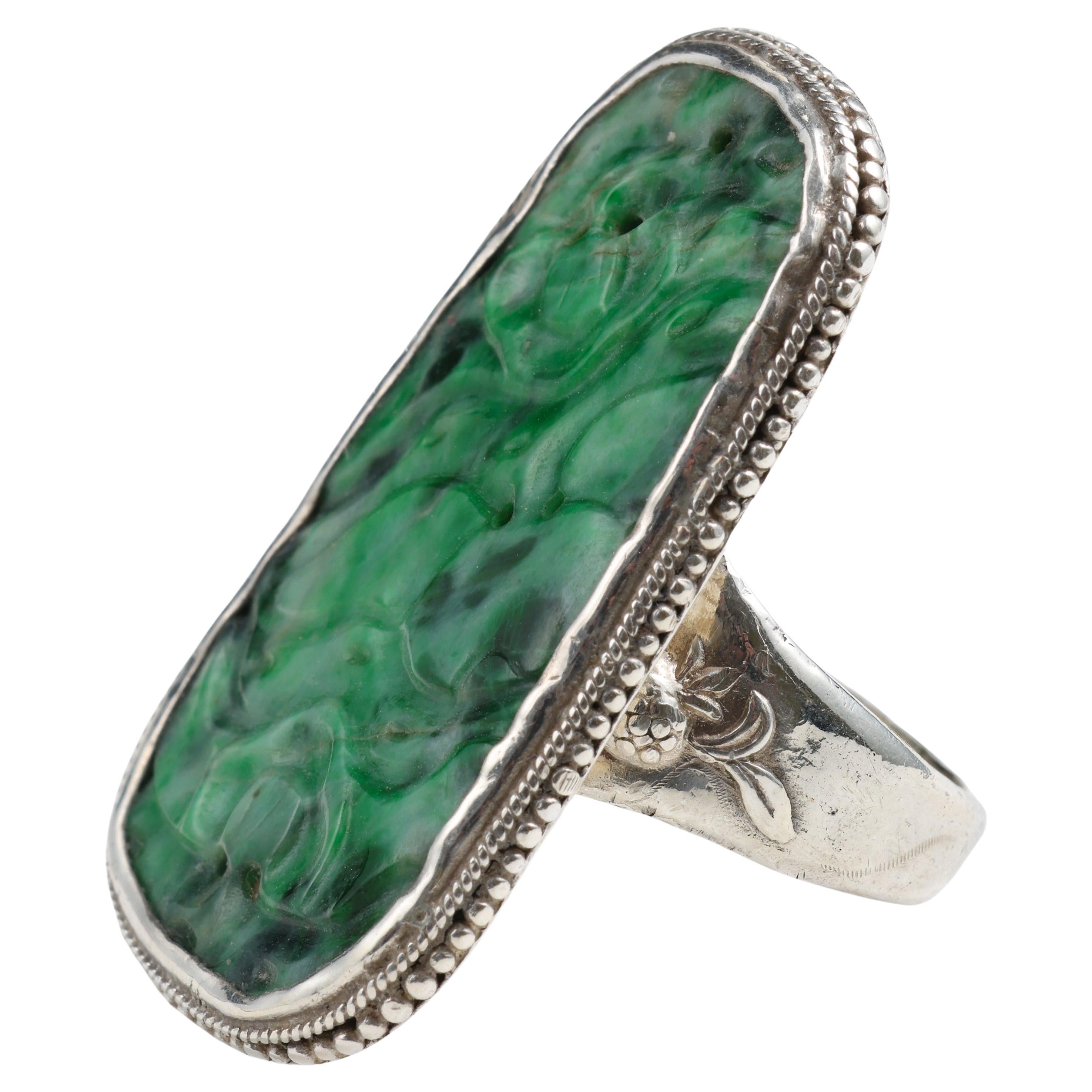 Carved Jade Ring from Arts & Crafts Period