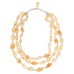 Collar Briolette de Citrino Natural en Plata de Ley Envuelta a Mano, Tres vueltas