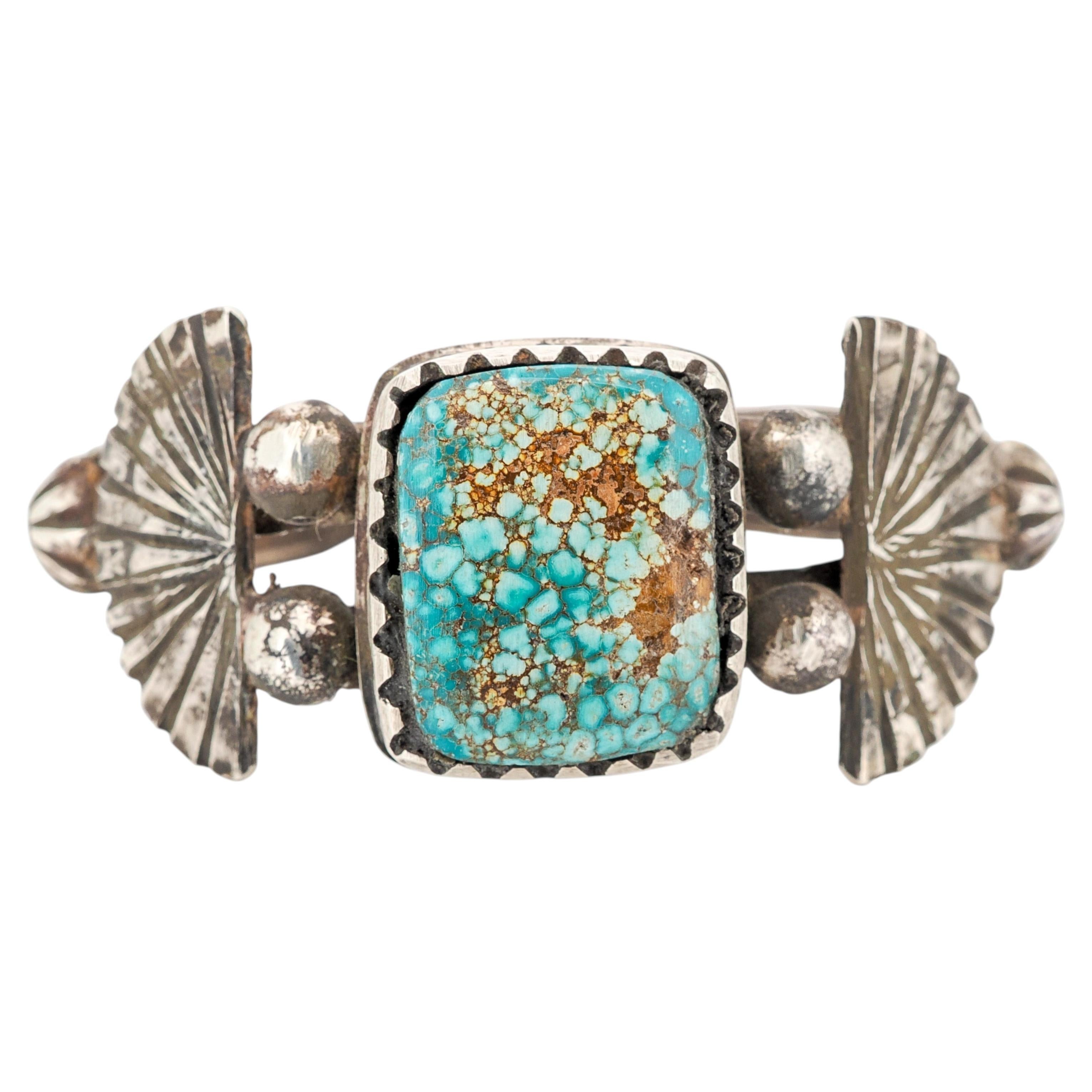 Bracelet monumental en argent du Sud-Ouest avec un lingot et une turquoise « Number Eight » (n° 8) rare en vente