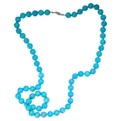 Untreated Silicated Turquoise Bead Necklace Magnificent 26-Inch Midcentury