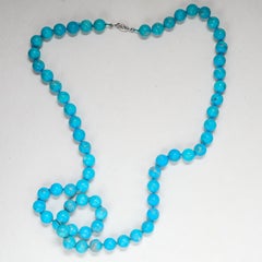 Untreated Silicated Turquoise Bead Necklace Magnificent 26-Inch Midcentury