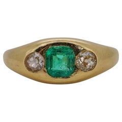 Anello con smeraldo e diamanti, 18 carati, Francia, d’epoca, certificato GIA