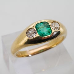 Emerald & Diamond Ring 18K France, Antique, GIA Certified