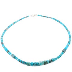 Rare Bisbee Turquoise Bead Necklace 20" Hand Carved Italy