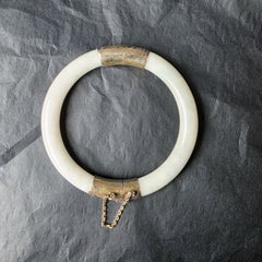 Jade Bangle Sterling Silver Hinged Circa 1940s Old School Polish