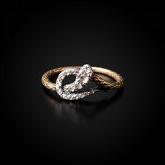 Antiker georgianischer Schlangenring mit Diamanten und Rubinen aus Gelbgold mit Silberüberzug
