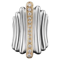 Anello vistoso in stile modernista, in argento sterling e oro 14 carati con diamanti, anni '70