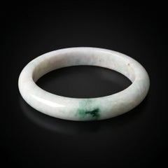 Untreated Burma Jadeite Jade Bangle White & Green 63mm