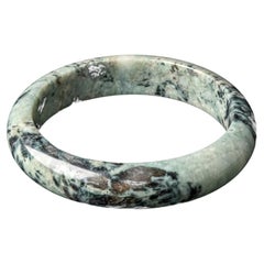 Untreated Burma Jadeite Jade Bangle Pale Green & Black 63mm