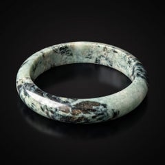 Untreated Burma Jadeite Jade Bangle Pale Green & Black 63mm