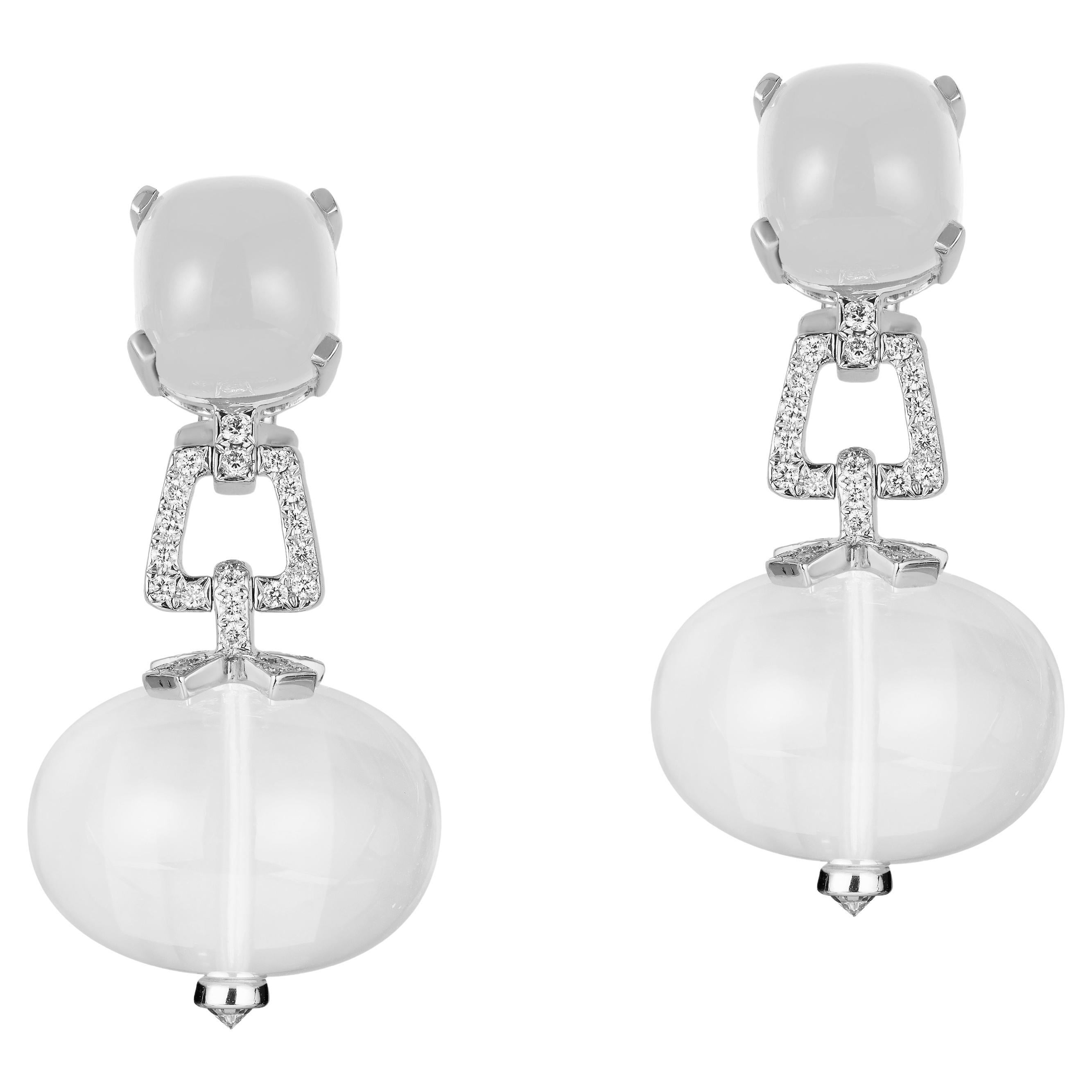Goshwara Boucles d'oreilles en perles de quartz coussin et émeraude taille coussin avec diamants