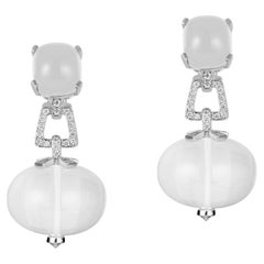 Goshwara Moon Quartz Cushion Cab and Moon Quartz Bead with Diamond Earrings