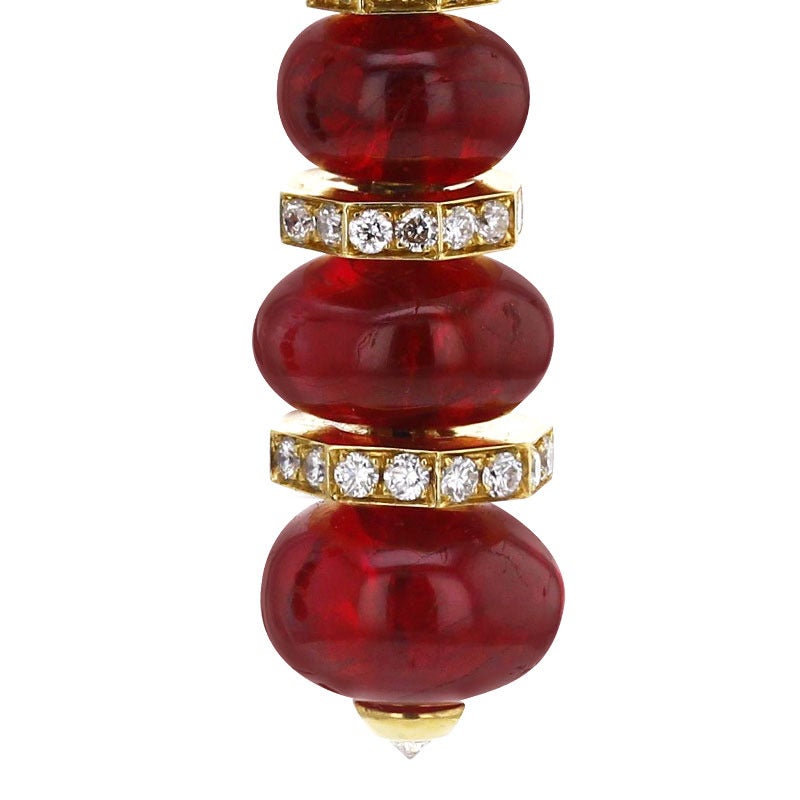 1960s Bulgari 18k Gold, Spinel, Turquoise and Diamond Earrings