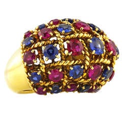 1950s Cartier Ruby Sapphire Goldwork Rope Band Ring