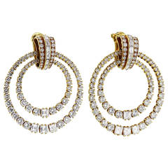 Vintage Cartier Diamond Gold Double Hoop Earclips