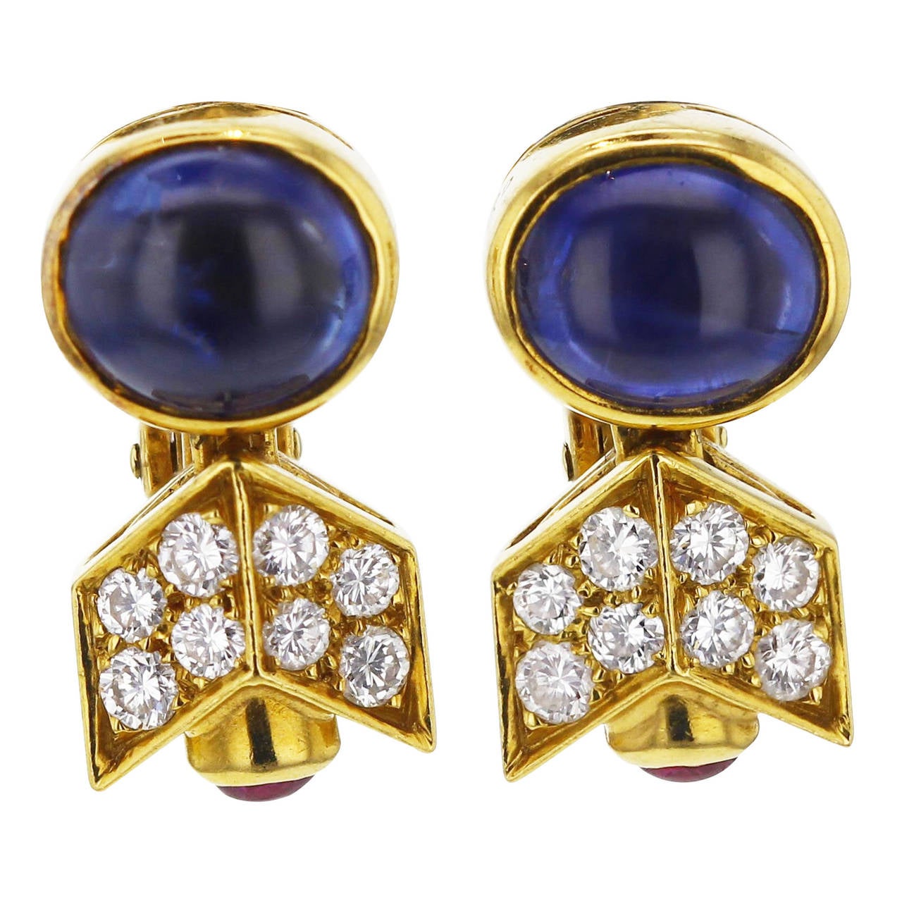 1990s Bulgari Sapphire Diamond Gold Arrow Earrings For Sale