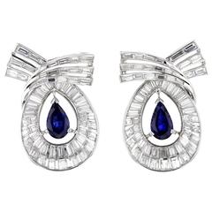 1960s Tiffany & Co. Sapphire and Baguette Diamond Earclips