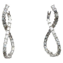 18K White Gold natural Diamond Crossover Drop Earrings