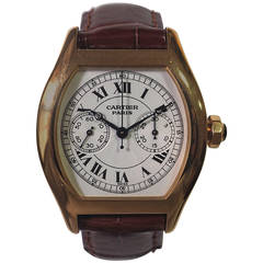 Cartier Yellow Gold Tortue Chronograph Monopoussoir Manual Wind Wristwatch