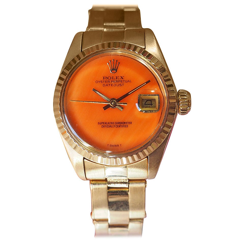 Rolex Yellow Gold Datejust Coral Dial Automatic Wristwatch Ref 6917 For Sale