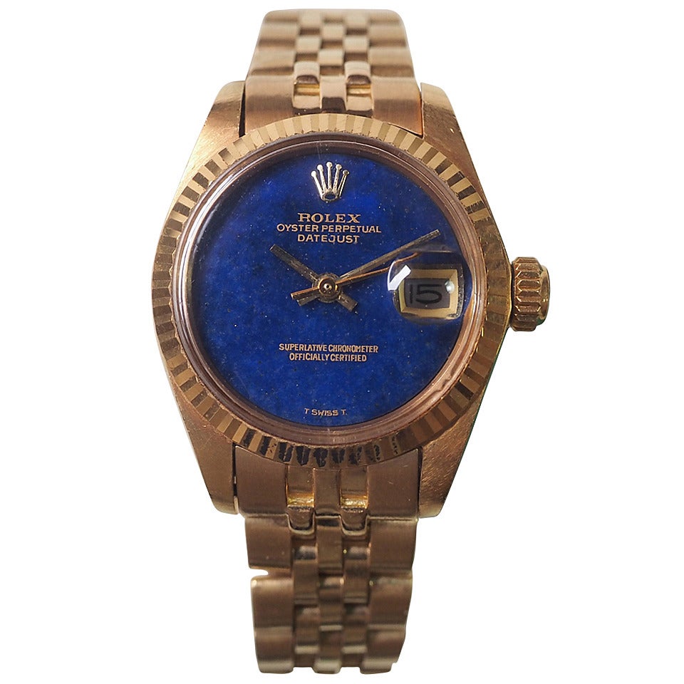 Rolex Yellow Gold Lapis Dial Datejust Automatic Wristwatch Ref. 6917 For Sale