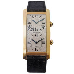 Vintage Cartier Yellow Gold Tank Cintrée Dual Time Zone Wristwatch