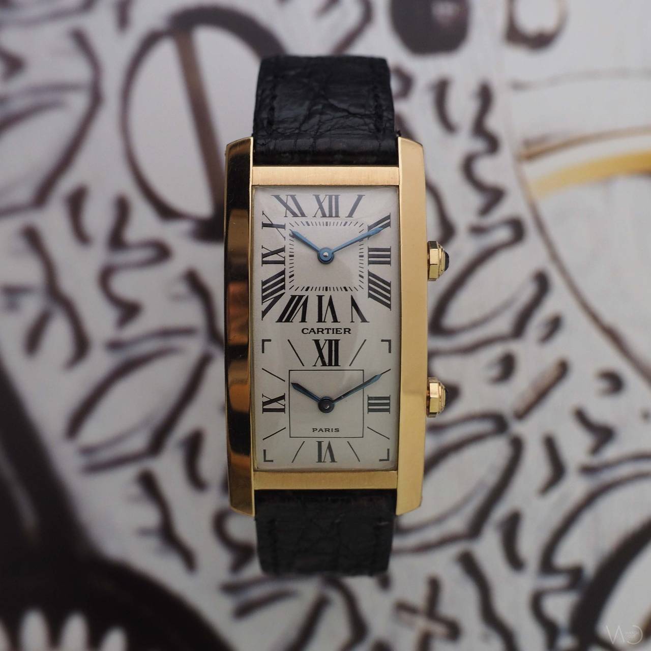 Cartier
Cartier Tank Cintrée Dual Time Zone
18K Yellow Gold Case
White Dial
18K Yellow Gold Original Deployante by Cartier
Manual Winding
Dimension: 24mm x 46mm
Year: About 1990

Accompanied by an Original Cartier Box