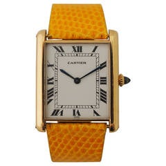Vintage Cartier Yellow Gold Tank Automatic Jumbo Wristwatch