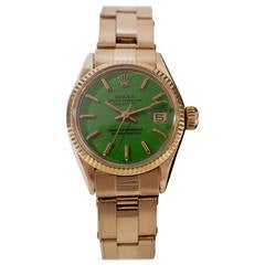 Vintage Rolex Rose Gold Green Stella Dial Datejust Automatic Wristwatch Ref 6517