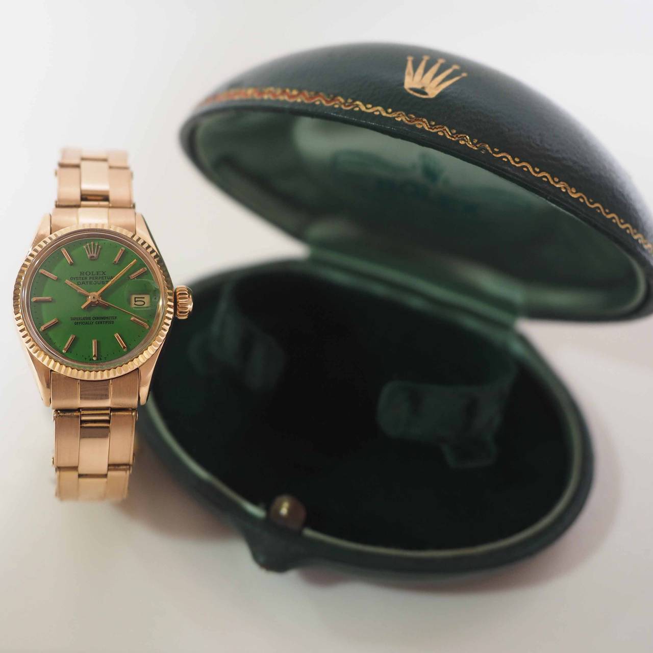 rolex datejust rose gold green dial