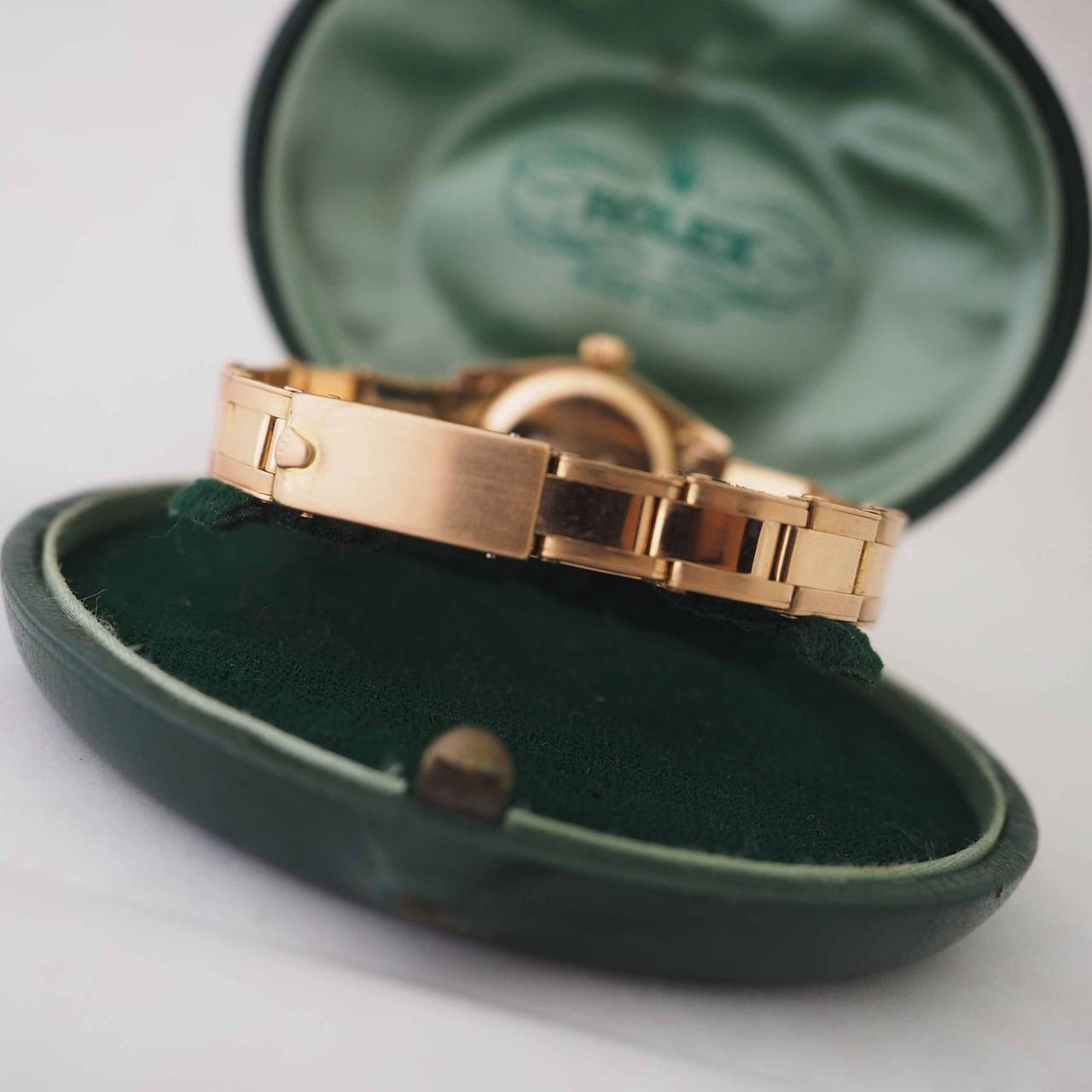 Rolex Rose Gold Green Stella Dial Datejust Automatic Wristwatch Ref 6517 In Excellent Condition For Sale In Bologna, IT