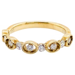 Circles in Ovals Diamond Stackable Band, Beaded Oval Open Frame, 14K Yellow Gold