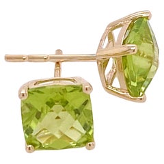 7 mm Peridot-Ohrstecker, grüner Kissenschliff 14K Gelbgold Ohrstecker