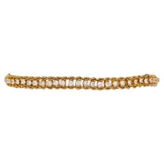 Bracelet tennis en or jaune avec diamants et bord en corde d'un poids total de 1,5 carat