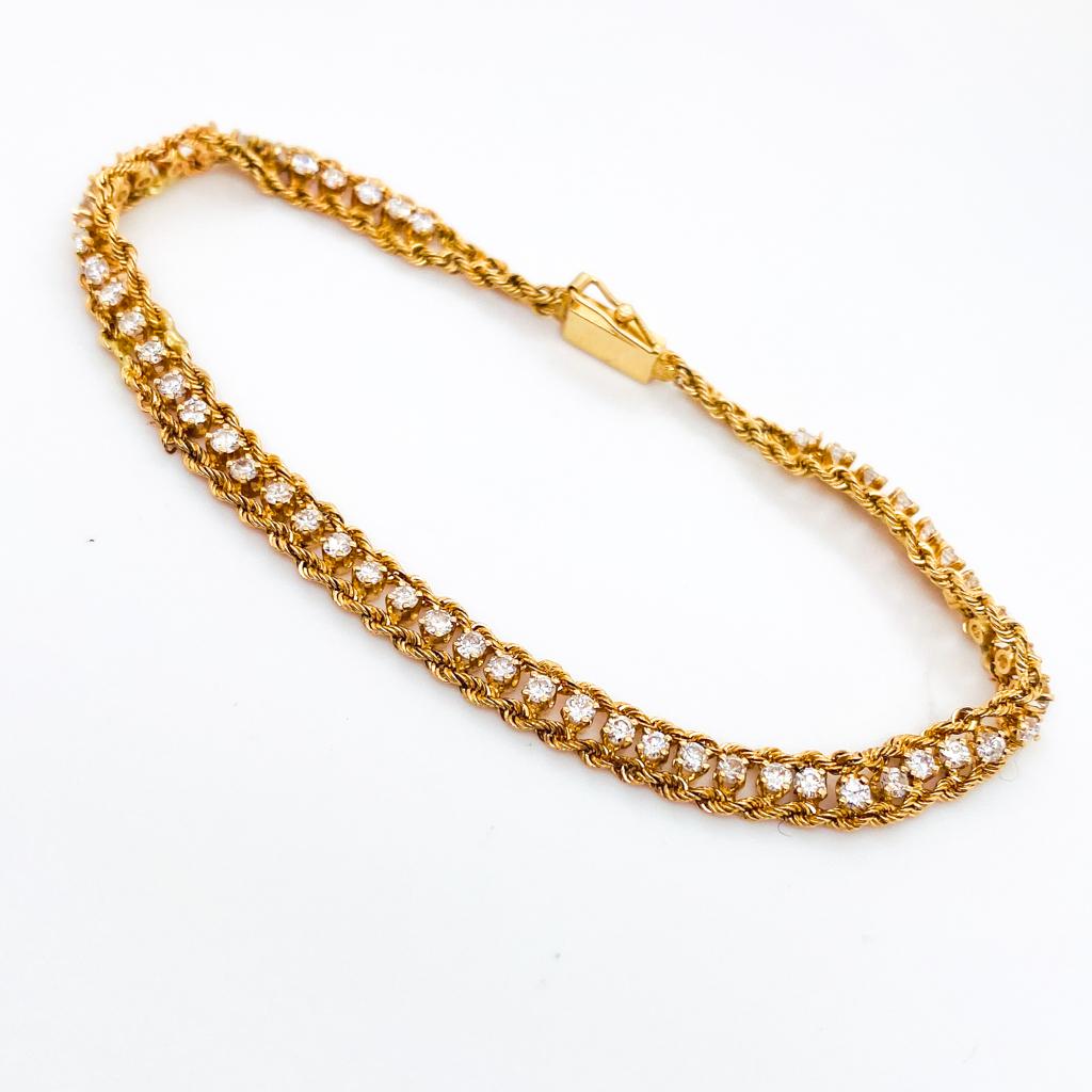 Diamond Tennis Bracelet w Rope Edge 1.5 Carat Total Weight Diamonds Yellow Gold In New Condition For Sale In Austin, TX