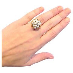 Antique Akoya Pearl and Diamond Cluster Ring 18K Yellow Gold