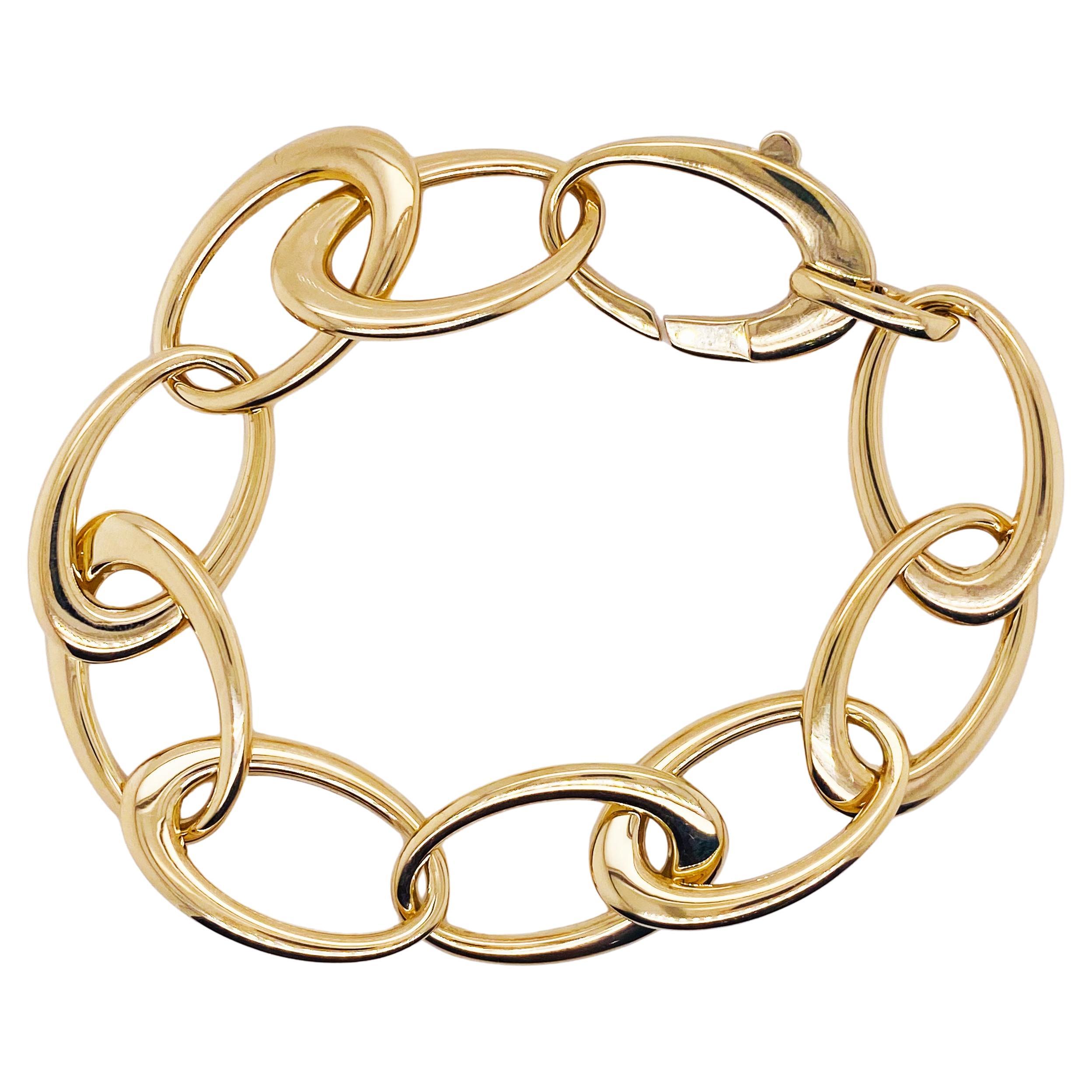 Oval Link Chain Bracelet - 14K Gold Italian Gold Bracelet Large Oval Links